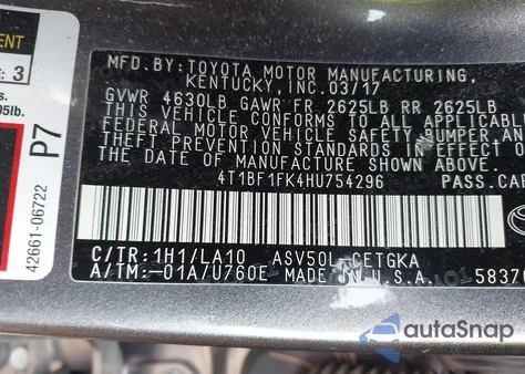 2017 Toyota Camry Xle from USA, damaged, VIN 4T1BF1FK4HU754296